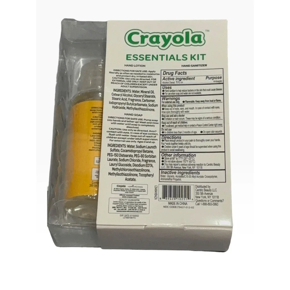 Crayola Essentials Kit 3pc Hand Sanitizer Hand Lotion and Hand Soap Set New